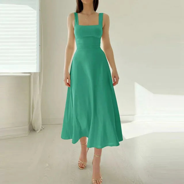 Ingrid Effortless Dress with Square Neckline Elevated Occasion Wear