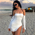 Lace Up Shirring Slit Mini Party Dress