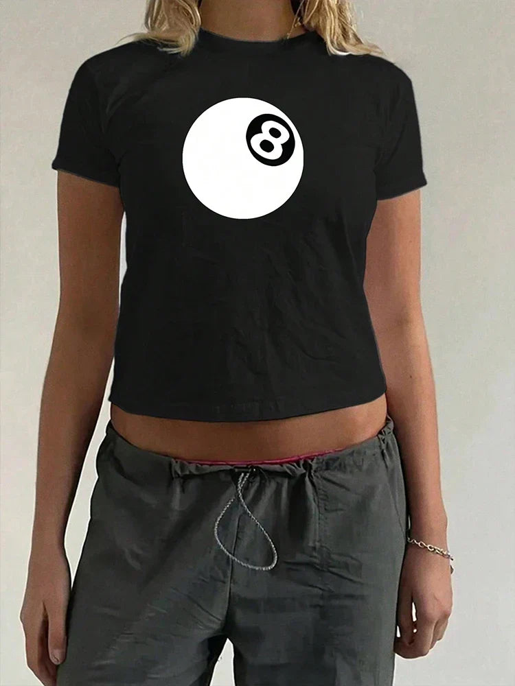 Black Print ONeck Slim Crop Top