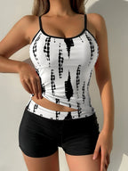Tie Dye Shorts Tankini High Waist Two Piece Swim Sets