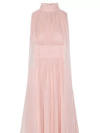 Ribbon Sleeveless Pleated Solid Long Dress