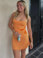 Knit Print Backless Spaghetti Mini Dress