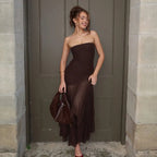 Brown Off - shoulder Strapless Long Dress