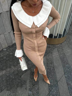 Patchwork Contrast Ribbed Midi Dress