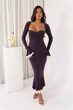 Patchwork Square Collar Evening Fishtail Dress