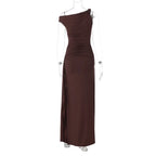 Oblique Shoulder Backless Maxi Dress