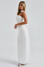 Scarf Collar Strapless Off - shoulder Long Dress