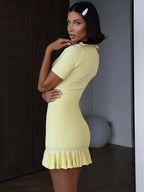 Hollow Ribbed Ruffle Pullover Mini Dress