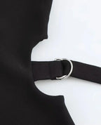 Crop Hollow Waist Black Mini Dress