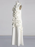 3D Flower Appliqué Mock Neck Midi Dress