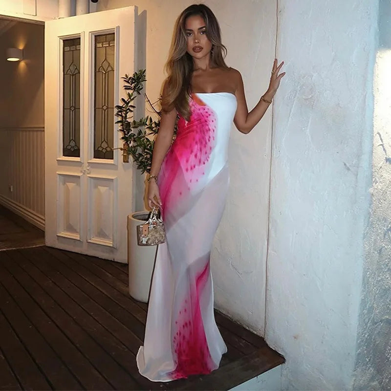 Mesh Floral Print Off - shoulder Long Dress