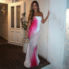 Mesh Floral Print Off - shoulder Long Dress