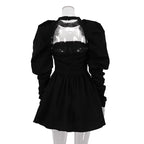 Puff Long - sleeved Black Mini Dress