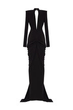 Deep V Neck Long Sleeves Black Maxi Dress Party Gown