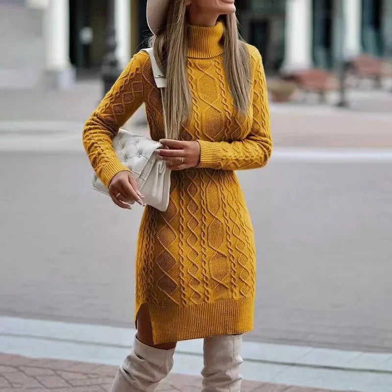 Zulema Chic Women's Knitted Dress with High Neckline Designer Edit
