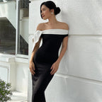 Diagonal Collar Backless Lace - Up Dress
