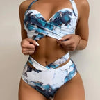 Marble Print Push Up Halter Two Piece Swim Sets