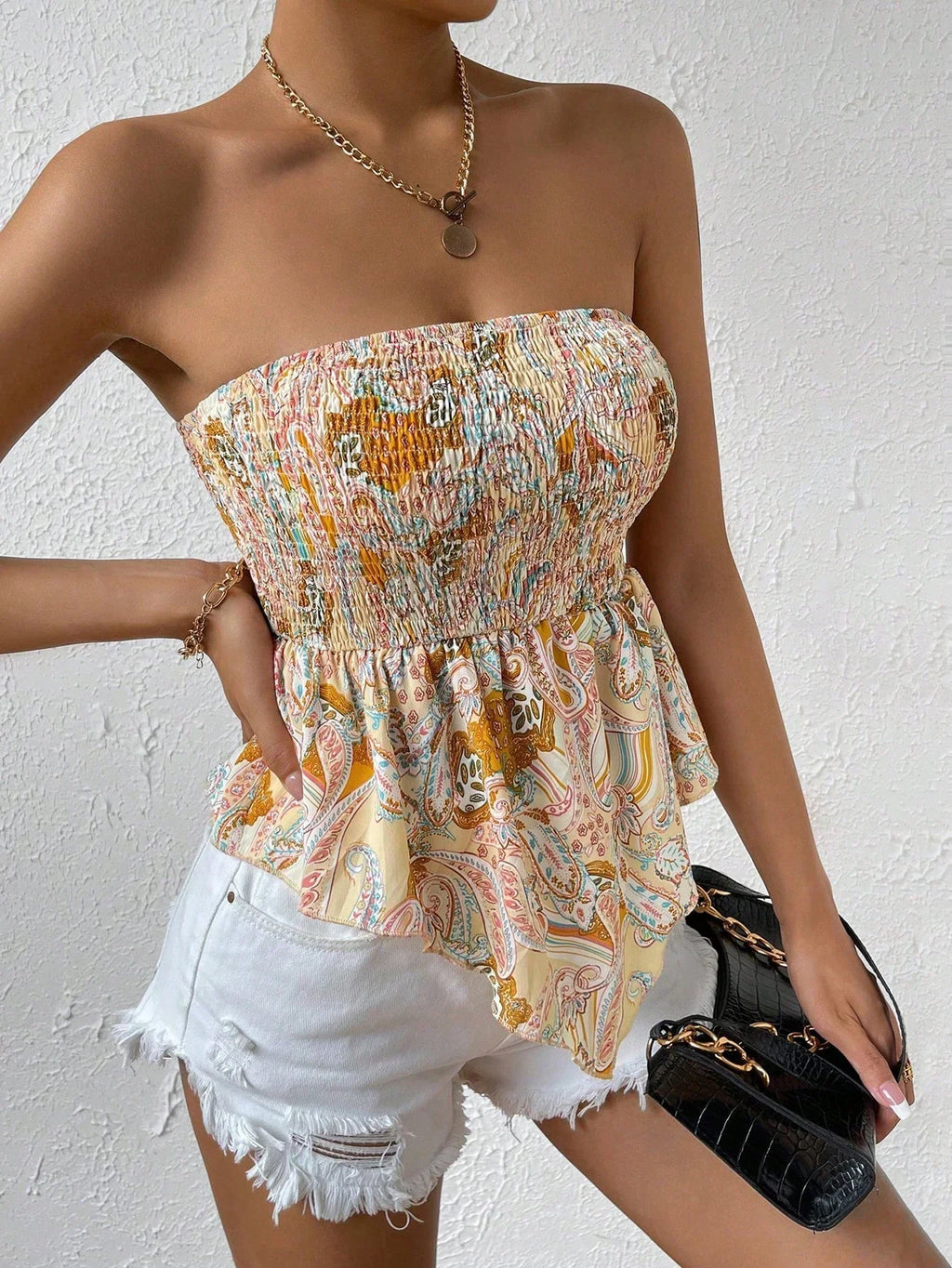 Irregular Hem Print Slim Fit Strapless