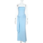 Strapless Patchwork Flowing Tie Long Dress