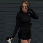 Drawstring Bandage Long Sleeve Mini Dress