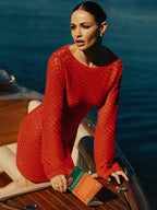 O - Neck Long Sleeve Knit Mini Dress