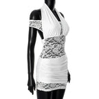 Halter Off the shoulder White Lace Mini Dress