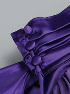 Purple Satin Halter Neck 3D Flower Scarf Maxi Dress