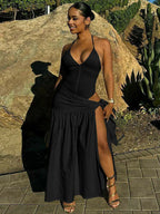 Slit Backless Bandage Maxi Dress Set