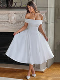 Off - Shoulder Flare Midi Dress