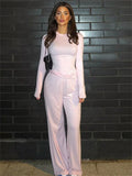 Basic Wide Leg Crew Neck Two Piece Pants Set