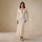 Knit Hollow - Out Loose Patchwork Lace - Up Summer Dress