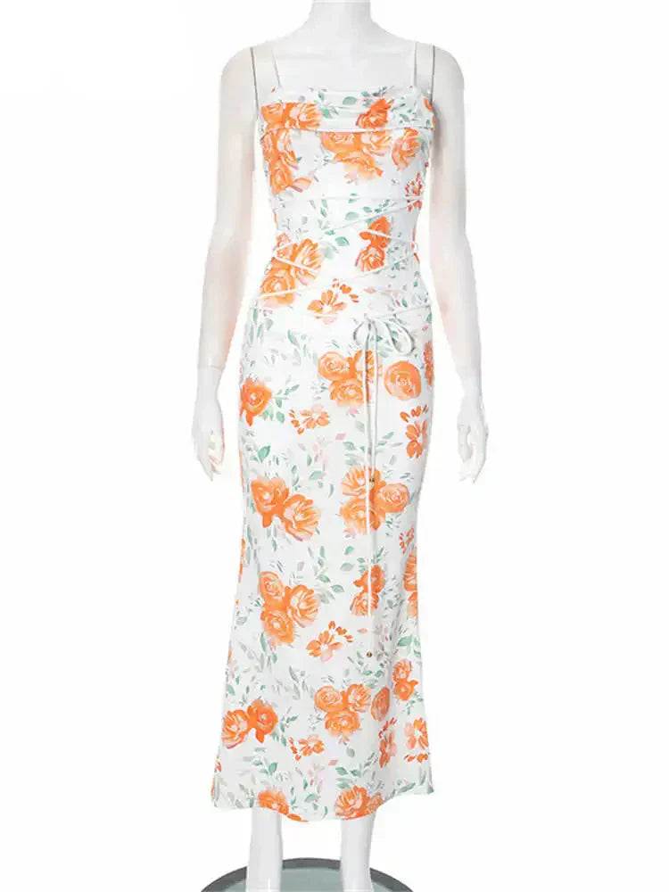 Floral Print Spaghetti Strap Long Dress