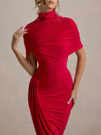 Pleated Irregular Backless Midi Dress