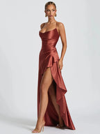Satin Split Spaghetti Maxi Dress