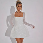 Women's Glitter Bandage Backless A - line Party Dress