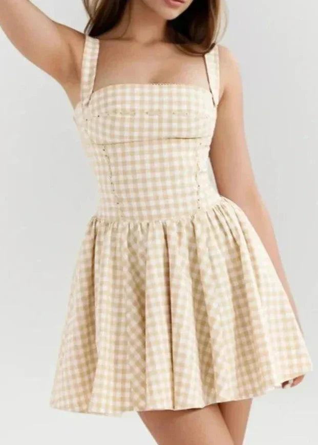 Cross Ribbon Folds Hem Ball Gown Swing Mini Dress