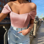 Satin Fishbone One Shoulder Strapless