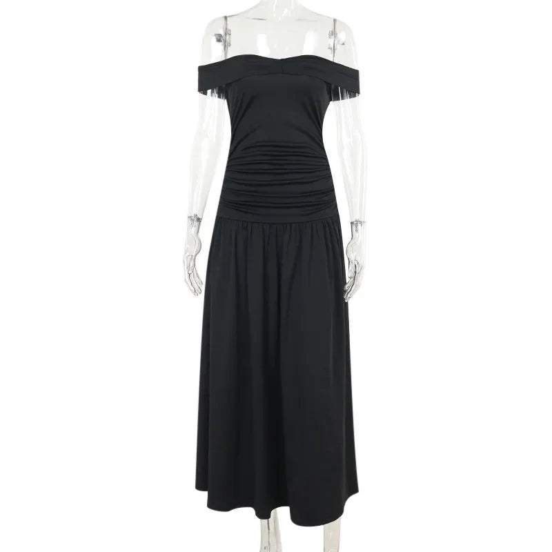 Slash Neck Off Shoulder Solid Dress