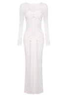 Long Sleeve Pleated Draped Maxi Dress