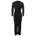 Black Full Sleeve Sequined Long Dress