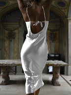 Satin Lace Up Backless Trumpet Midi Dress