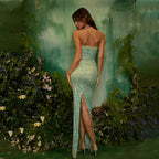 Strapless Sequin Slit Backless Dress