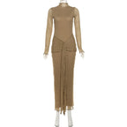 Long Sleeve Drape Turtleneck Maxi Dress