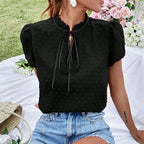 Summer Office Casual Bow Tie Collar Blouse