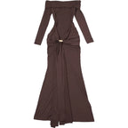 Pleated Patchwork Solid Off - Shoulder Dress