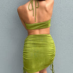 Magnetic Connection Halter Cut Out Ruched Mini Dress