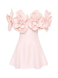 Women's Slash Neck 3D Flower Mini Dress