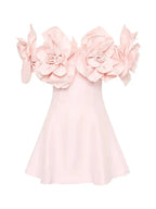 Women's Slash Neck 3D Flower Mini Dress