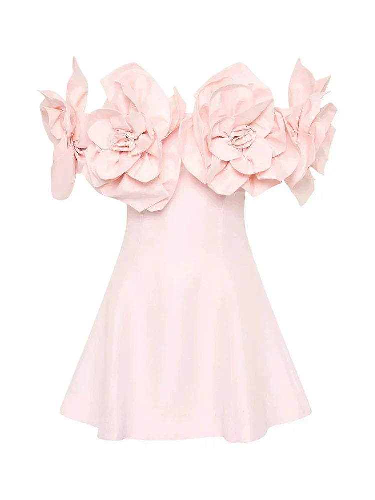 Women's Slash Neck 3D Flower Mini Dress
