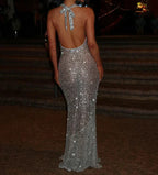 Halter Neck Backless Glitter Long Dress